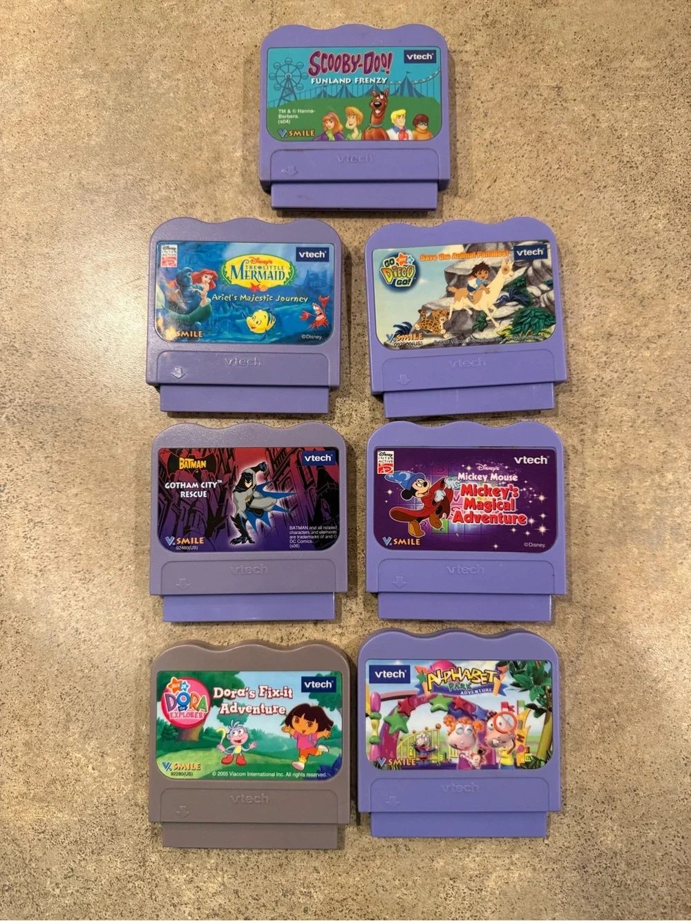 Lot of 7 VTech V.Smile Learning System Game Cartridges Mickey Batman Etc Tested